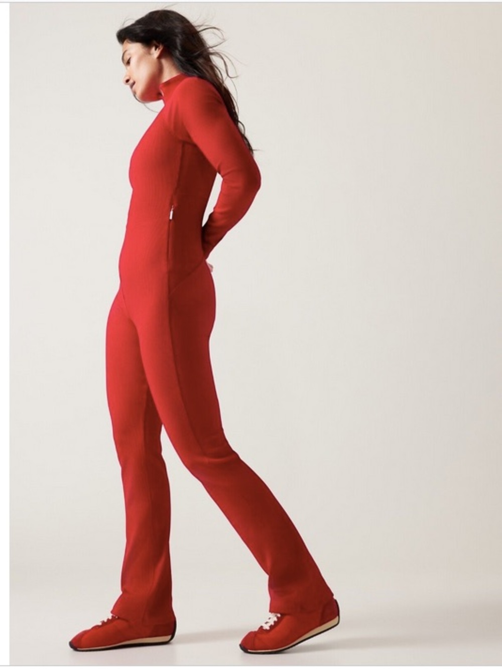Athleta x Alicia Keys Goddess Bodysuit Jumpsuit in tropical red